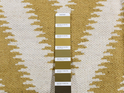 Kilim Flat-Weave hand-knotted wool rug in Yellow, 5' x 8' — SKU O087887 (view 7)