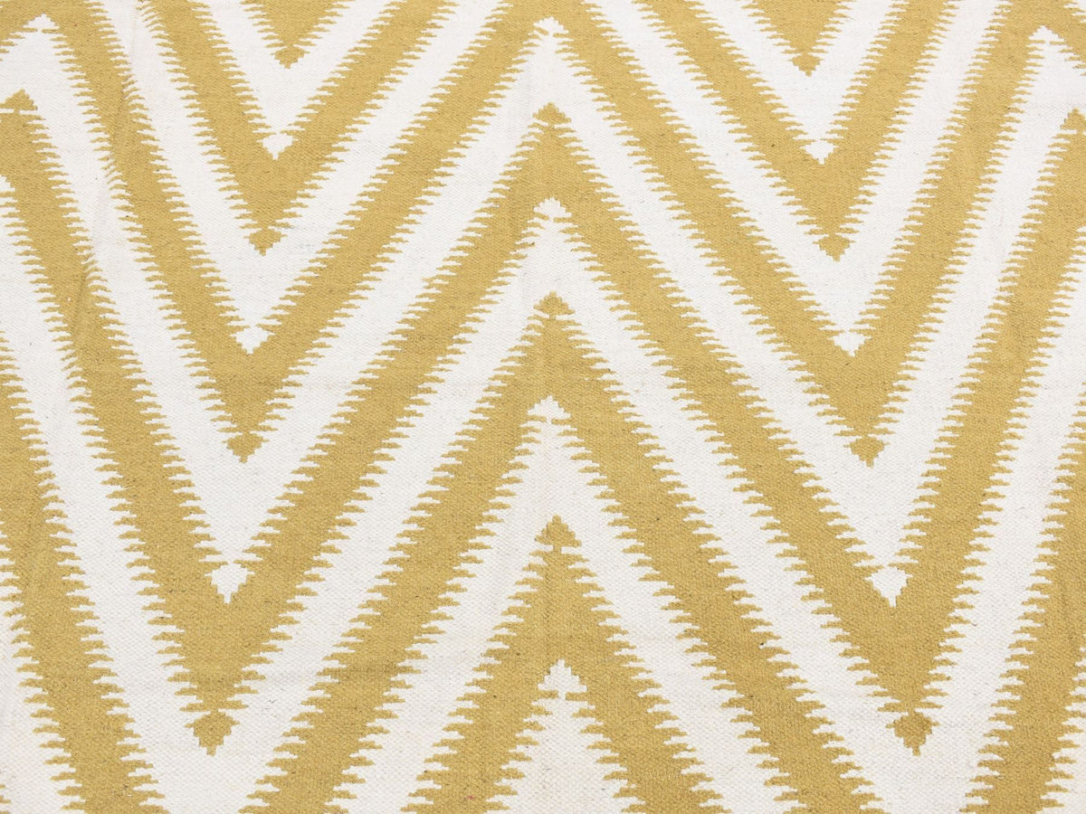 Kilim Flat-Weave hand-knotted wool rug in Yellow, 5' x 8' — SKU O087887 (view 8)
