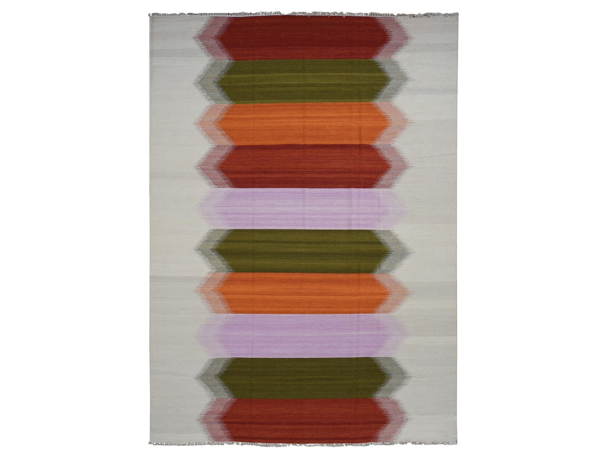 Kilim Flat-Weave hand-knotted wool rug in Ivory, 10' x 14'7" — SKU O087889