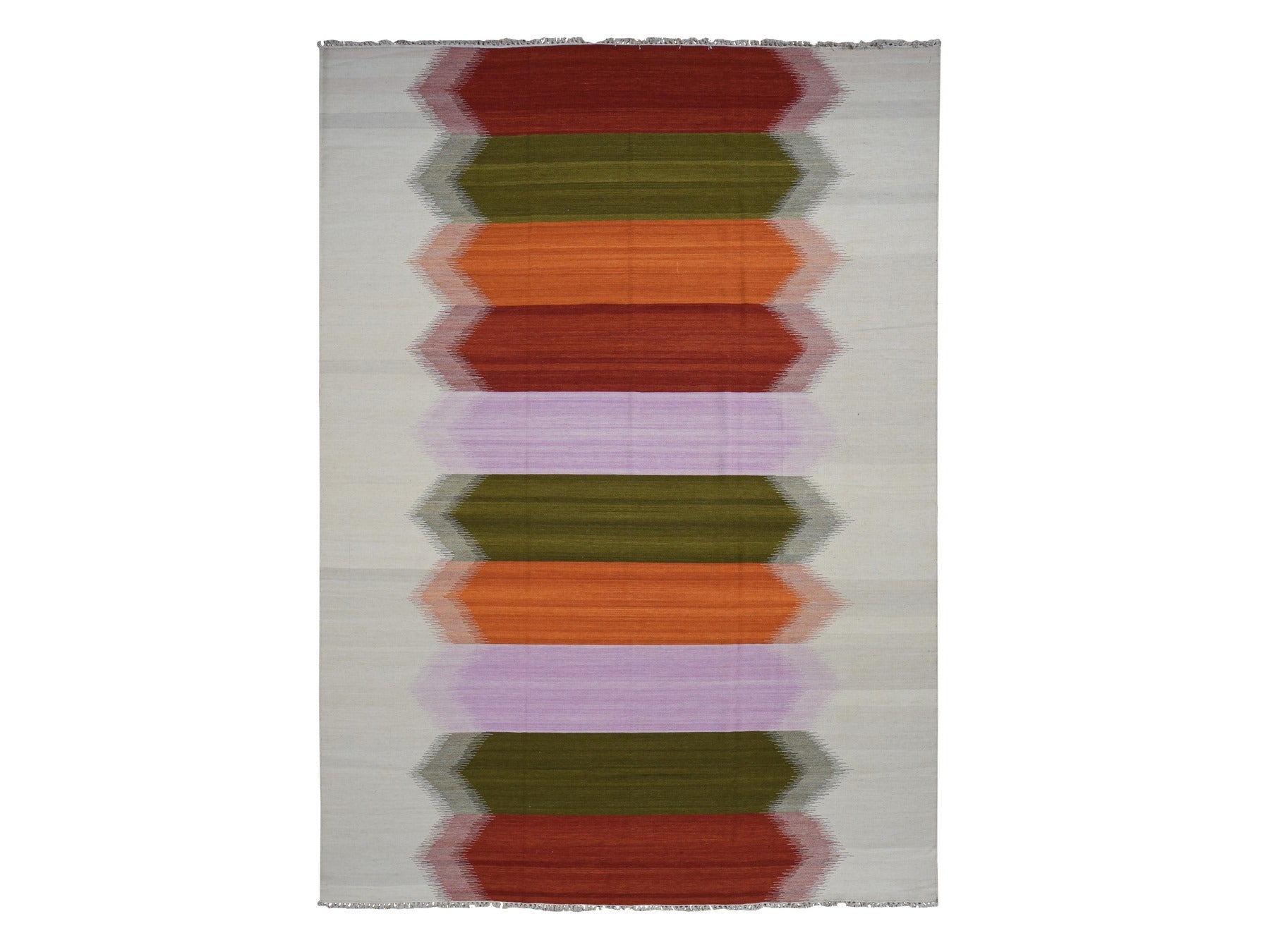 Kilim Flat-Weave hand-knotted wool rug in Ivory, 10' x 14'8" — SKU O087891