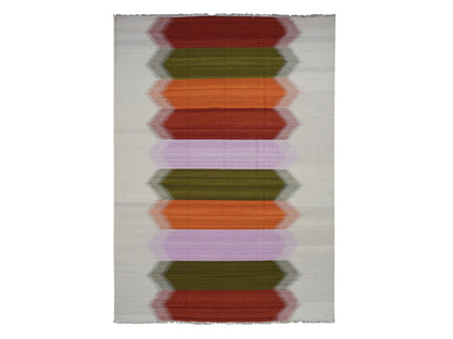 Kilim Flat-Weave hand-knotted wool rug in Ivory, 10' x 14'8" — SKU O087891
