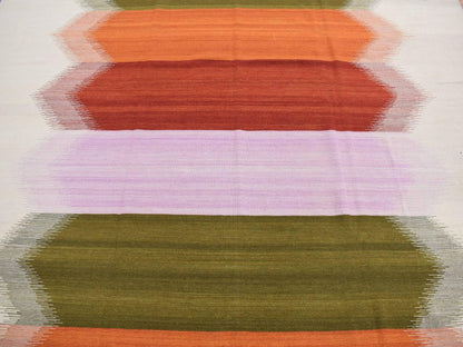 Kilim Flat-Weave hand-knotted wool rug in Ivory, 10' x 14'8" — SKU O087891 (view 8)