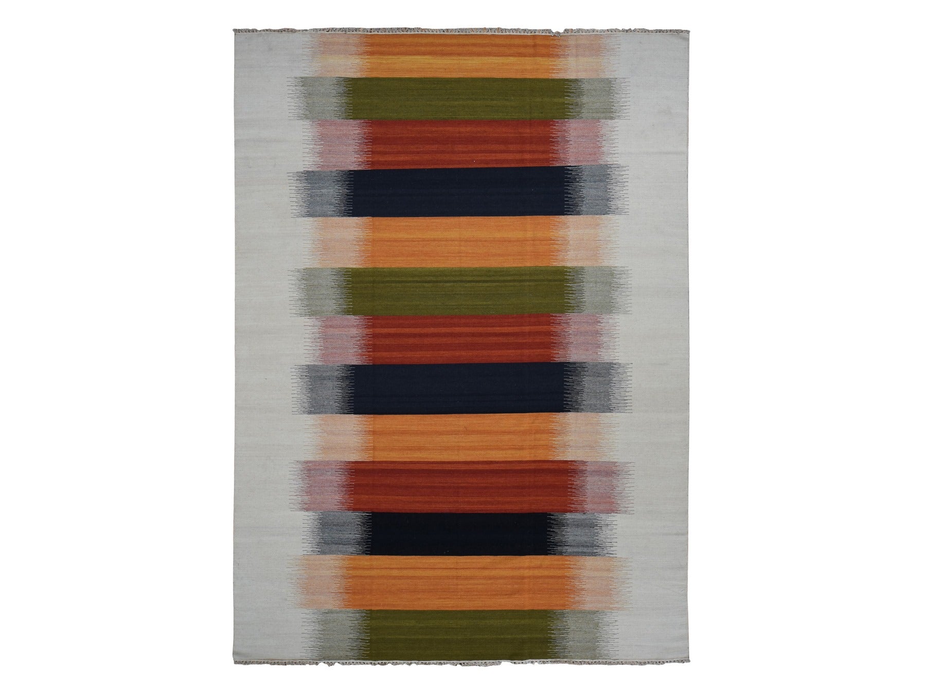 Kilim Flat-Weave hand-knotted wool rug in Ivory, 9' x 12'6" — SKU O087895