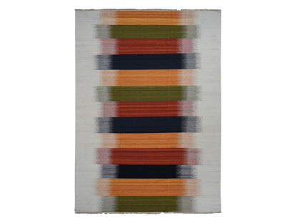Kilim Flat-Weave hand-knotted wool rug in Ivory, 9' x 12'6" — SKU O087895
