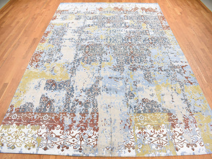 Blue 9'9" x 14'0" Modern and Contemporary Hand knotted Wool/Silk Rug - Sku: O087898
