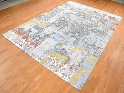 Blue 9'9" x 14'0" Modern and Contemporary Hand knotted Wool/Silk Rug - Sku: O087898