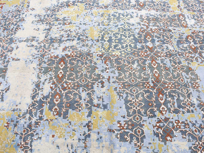 Blue 9'9" x 14'0" Modern and Contemporary Hand knotted Wool/Silk Rug - Sku: O087898
