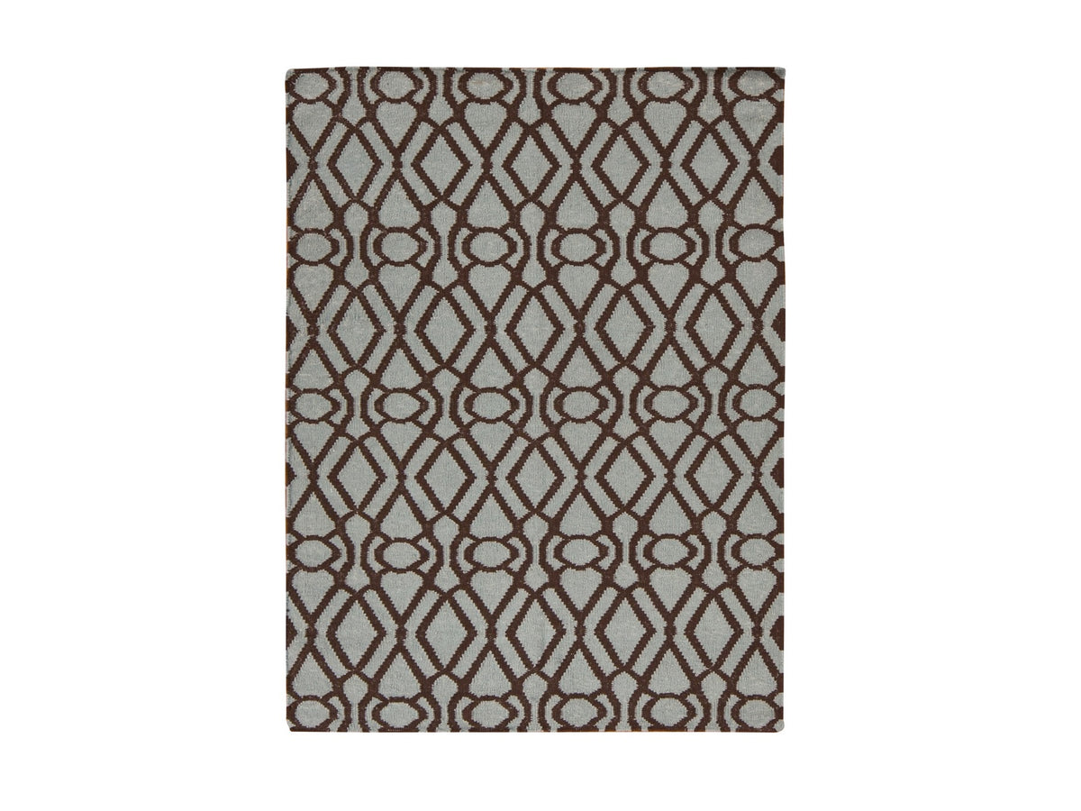 Kilim Flat-Weave hand-knotted wool rug in Green, 4'3" x 5'10" — SKU O087901