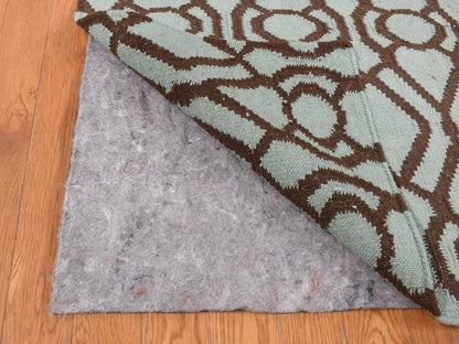 Green 4'3" x 5'10" Flatweave / Kilim Hand woven Wool Rug - Sku: O087901