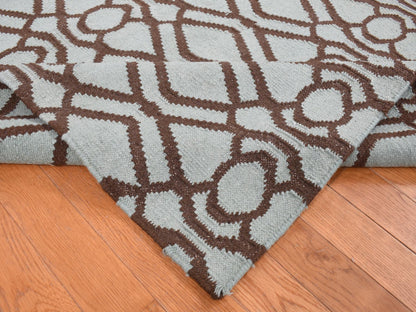 Green 4'3" x 5'10" Flatweave / Kilim Hand woven Wool Rug - Sku: O087901