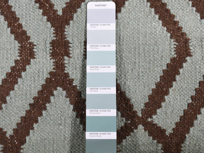 Green 4'3" x 5'10" Flatweave / Kilim Hand woven Wool Rug - Sku: O087901