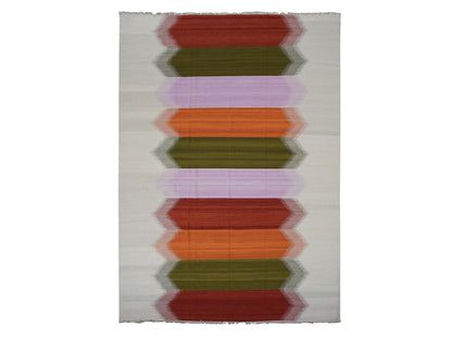 Kilim Flat-Weave hand-knotted wool rug in Ivory, 9' x 12'7" — SKU O087905