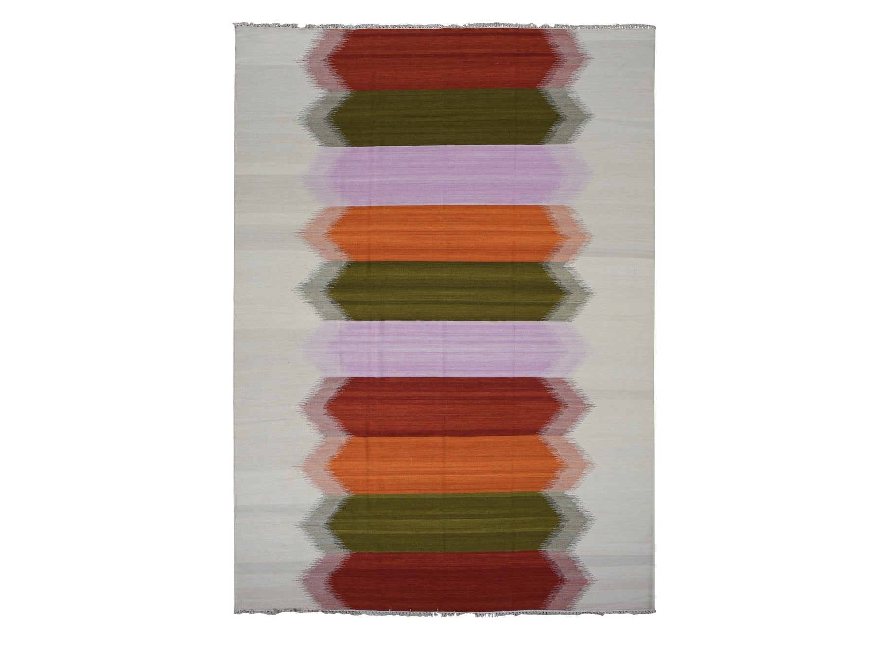 Kilim Flat-Weave hand-knotted wool rug in Ivory, 9' x 12'7" — SKU O087906