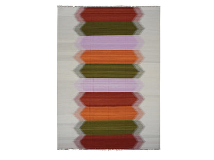 Kilim Flat-Weave hand-knotted wool rug in Ivory, 9' x 12'7" — SKU O087906
