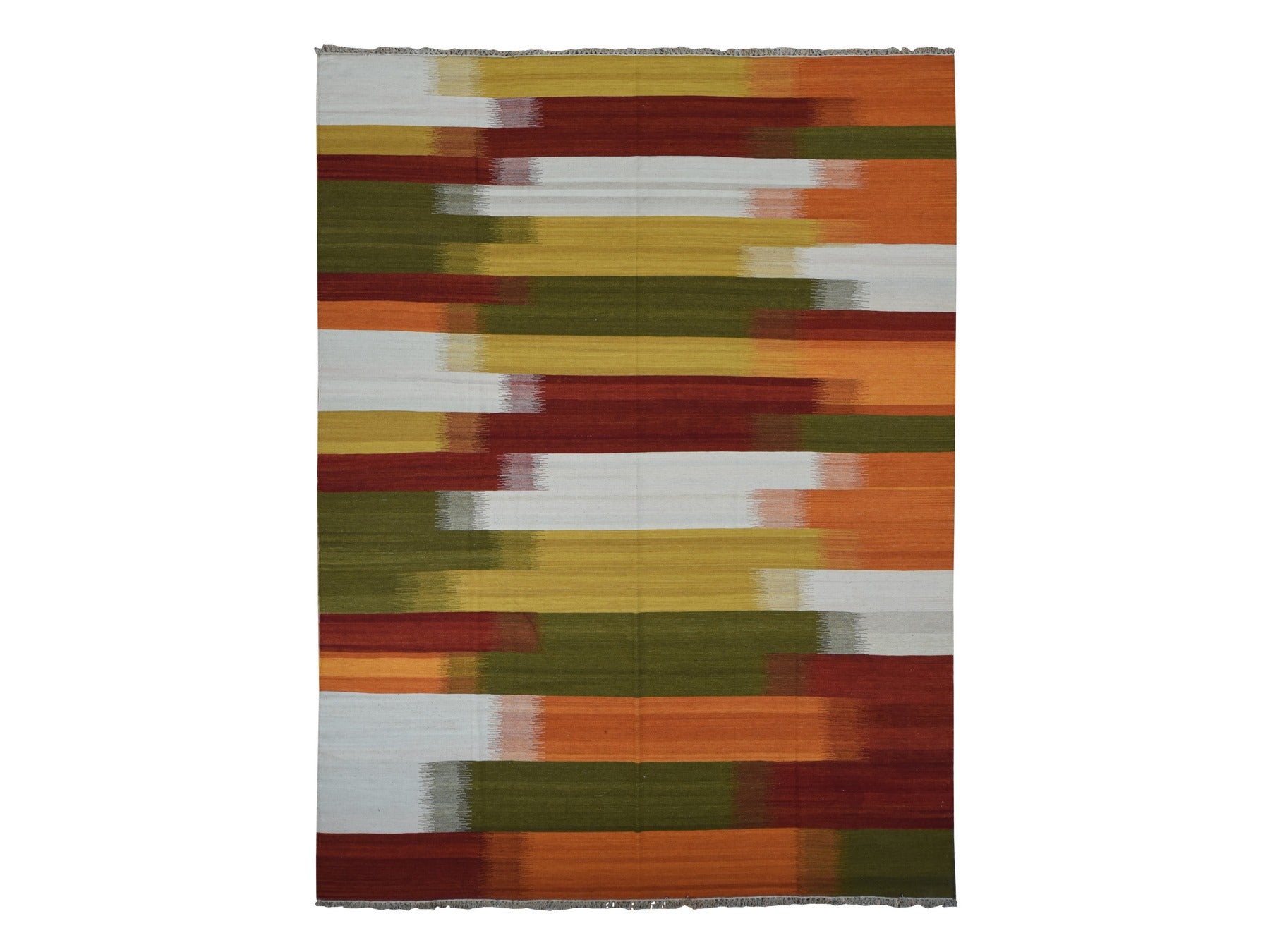 Kilim Flat-Weave hand-knotted wool rug in Ivory, 9'1" x 12'6" — SKU O087909