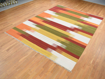 Ivory 9'1" x 12'6" Flat Weave Hand woven Wool Rug - Sku: O087909