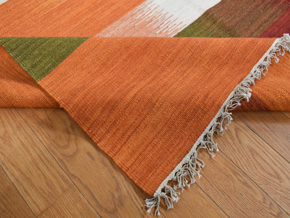 Kilim Flat-Weave hand-knotted wool rug in Ivory, 9'1" x 12'6" — SKU O087909 (view 5)
