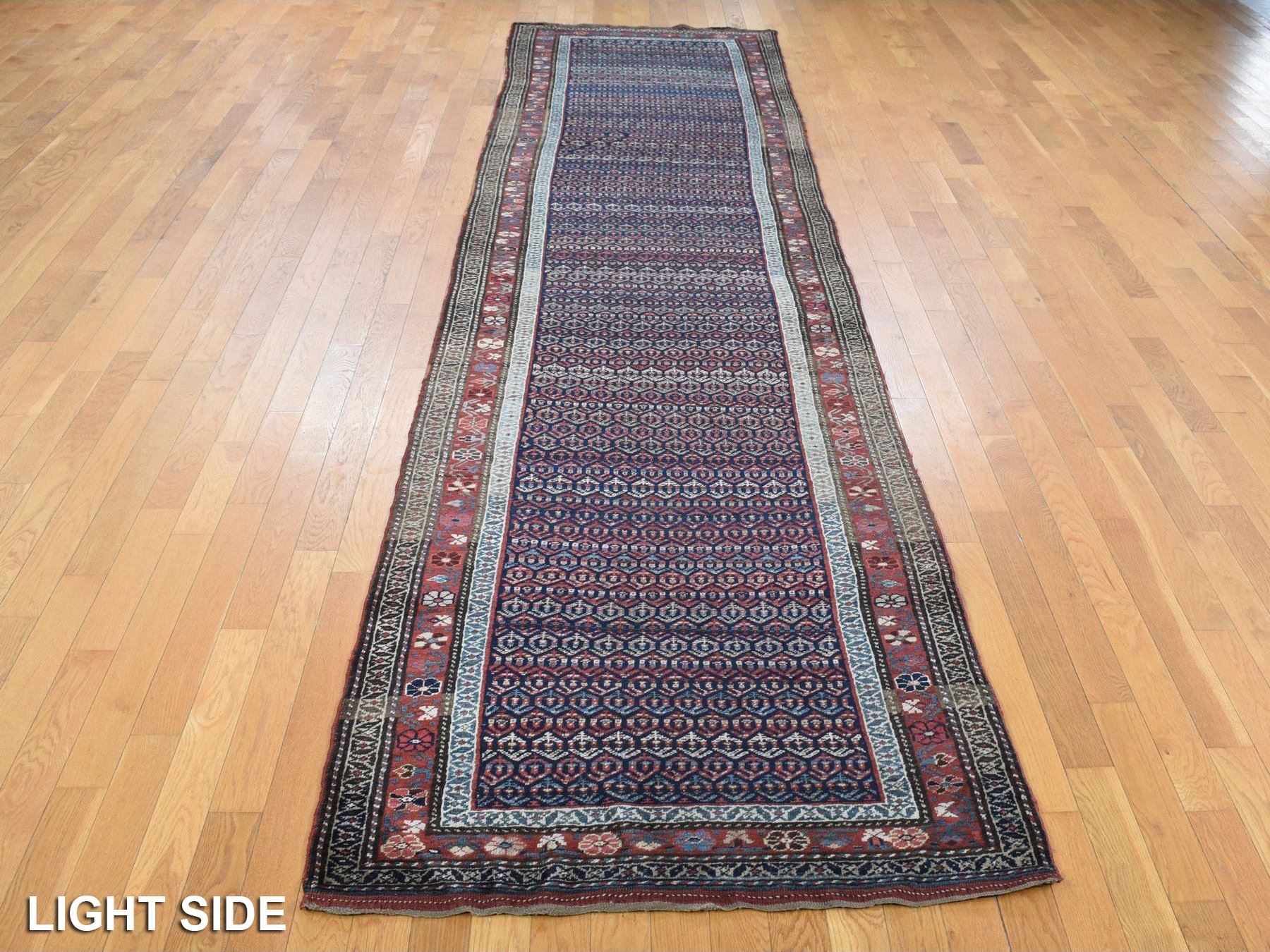 Blue 3'7" x 16'6" Antique Hand knotted Wool Rug - Sku: O087914