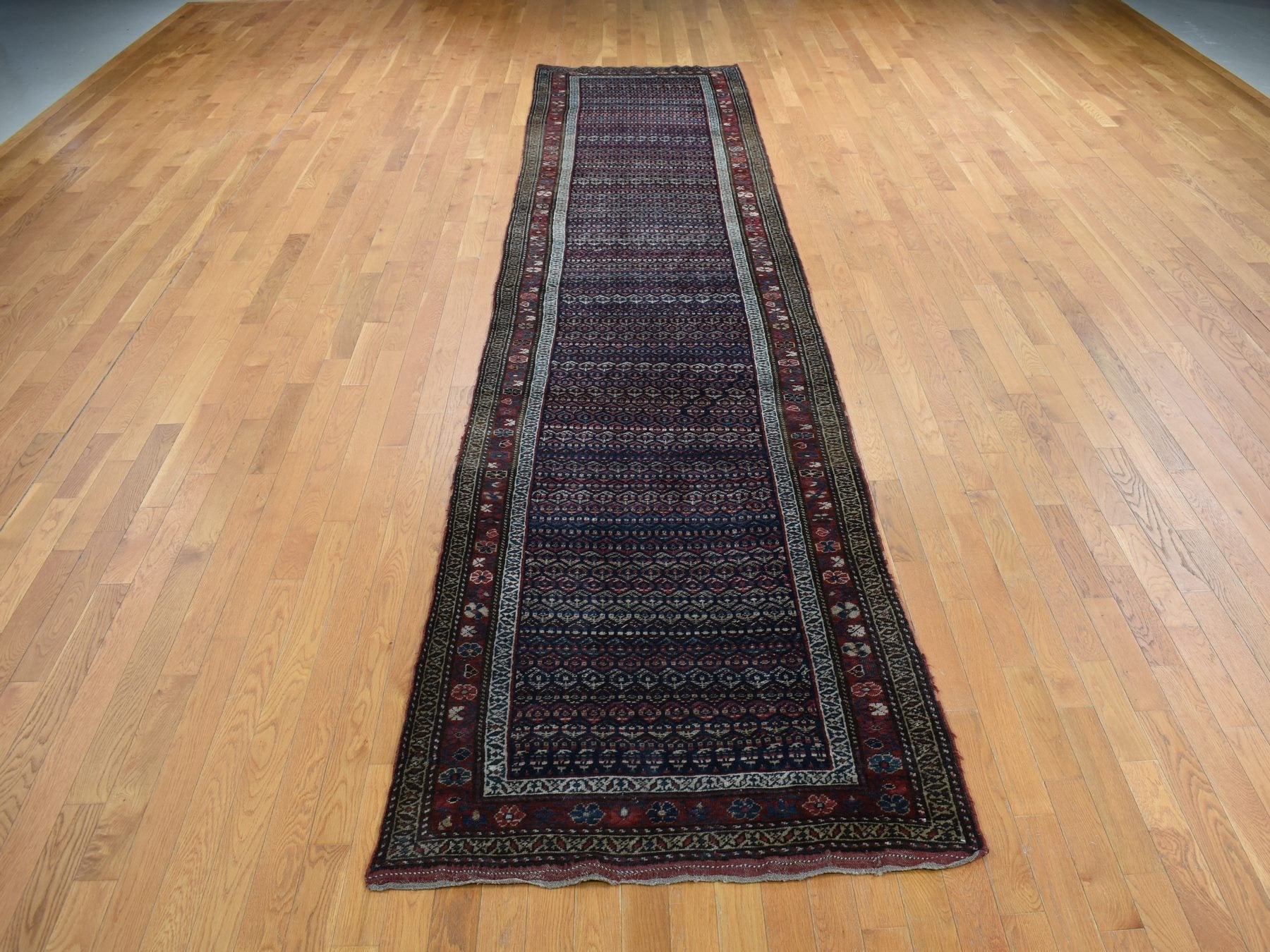 Blue 3'7" x 16'6" Antique Hand knotted Wool Rug - Sku: O087914
