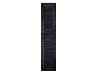 Blue 3'7" x 16'6" Antique Hand knotted Wool Rug - Sku: O087914