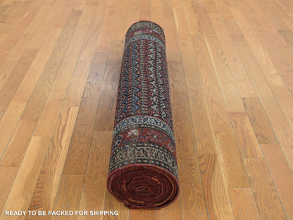 Blue 3'7" x 16'6" Antique Hand knotted Wool Rug - Sku: O087914