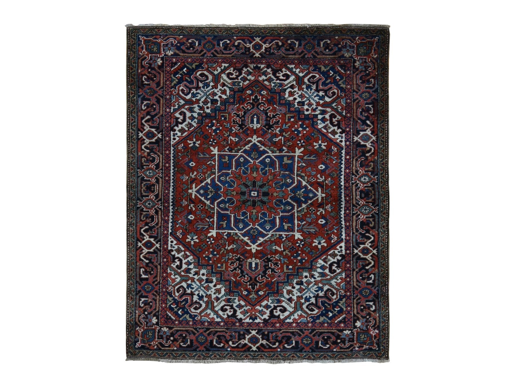 Heriz Heriz hand-knotted wool rug in Red & Blue, 4'9" x 5'10" — SKU O087915