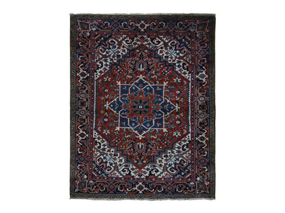 Heriz Heriz hand-knotted wool rug in Red & Blue, 4'9" x 5'10" — SKU O087915