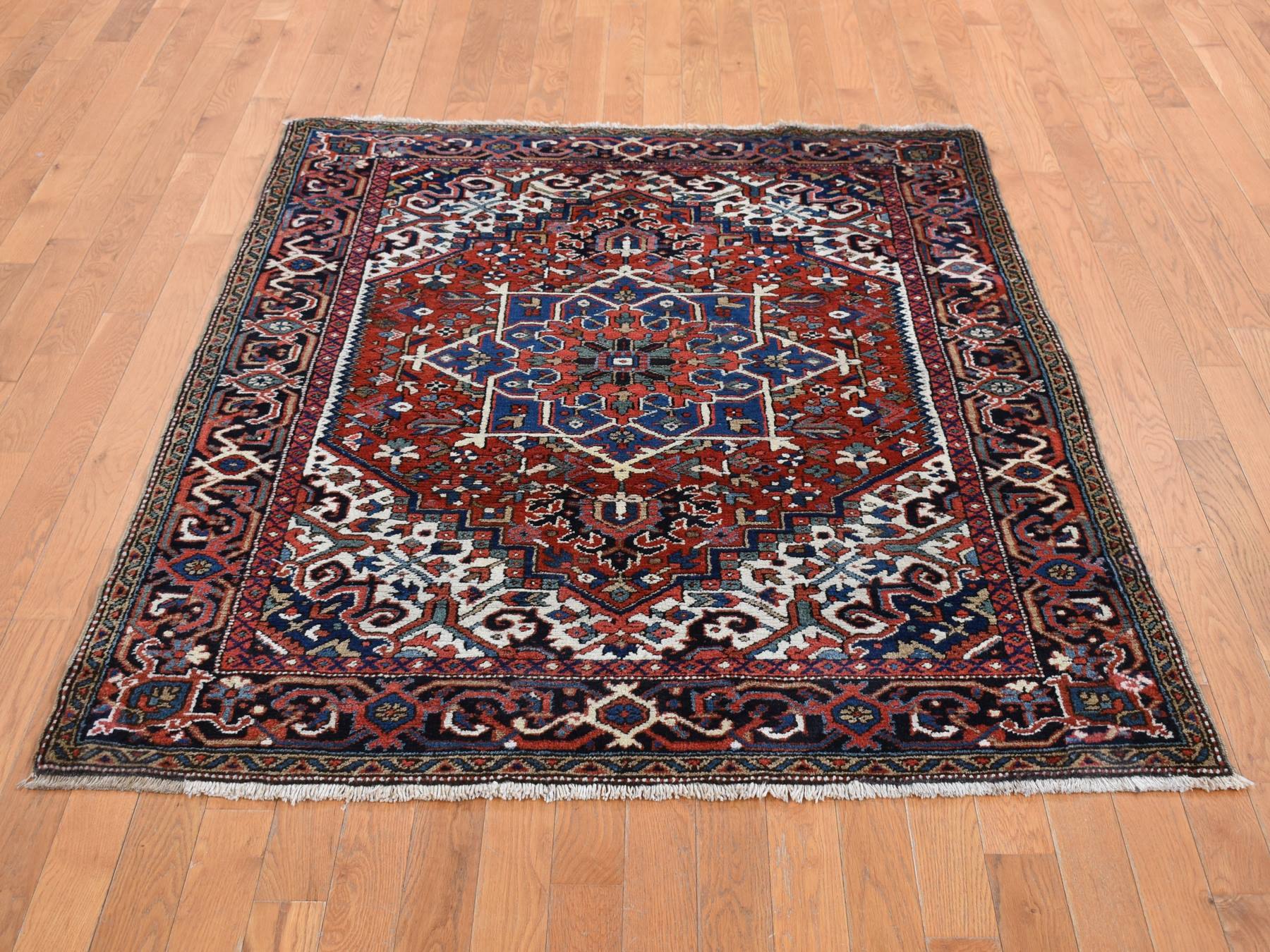 Heriz Heriz hand-knotted wool rug in Red & Blue, 4'9" x 5'10" — SKU O087915 (view 2)
