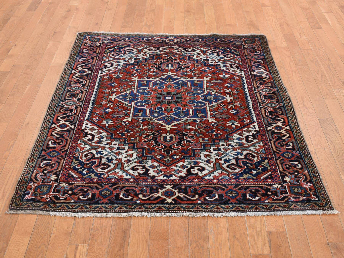 Heriz Heriz hand-knotted wool rug in Red & Blue, 4'9" x 5'10" — SKU O087915 (view 2)