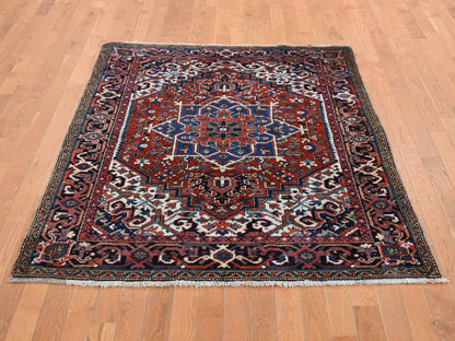 Heriz Heriz hand-knotted wool rug in Red & Blue, 4'9" x 5'10" — SKU O087915 (view 2)