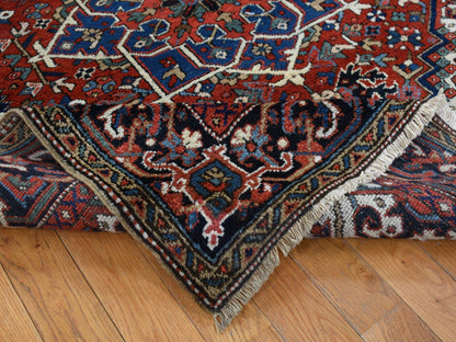 Heriz Heriz hand-knotted wool rug in Red & Blue, 4'9" x 5'10" — SKU O087915 (view 4)