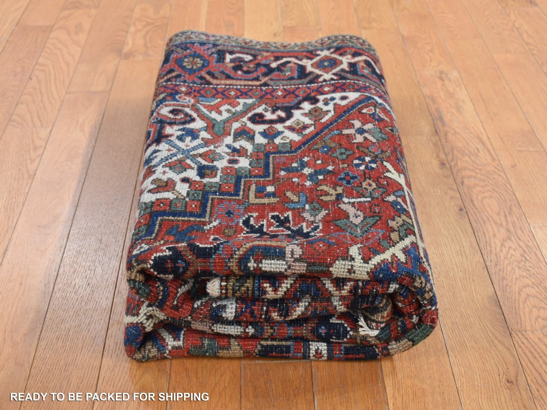 Heriz Heriz hand-knotted wool rug in Red & Blue, 4'9" x 5'10" — SKU O087915 (view 7)