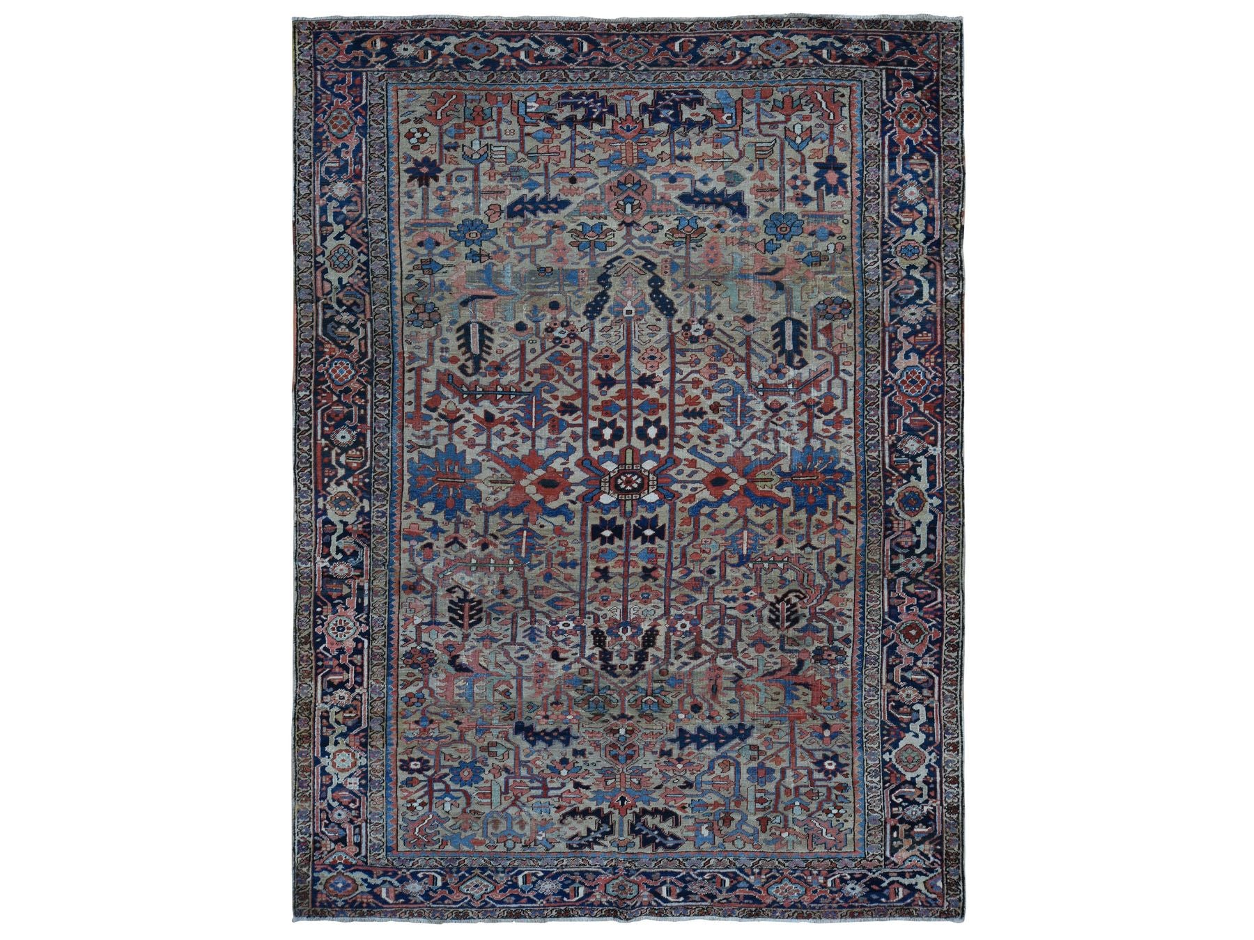 Heriz Heriz hand-knotted wool rug in Beige & Blue, 9'3" x 12'4" — SKU O087918