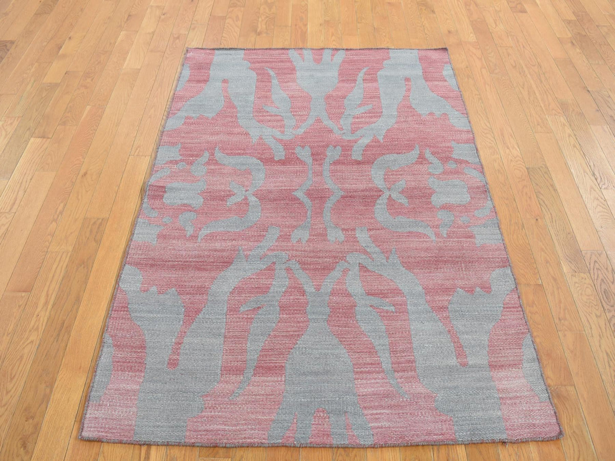 Kilim Flat-Weave hand-knotted wool rug in Gray, 4' x 6' — SKU O087929 (view 2)