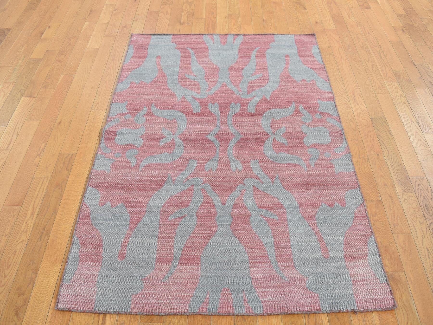 Kilim Flat-Weave hand-knotted wool rug in Gray, 4' x 6' — SKU O087929 (view 2)