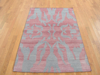 Kilim Flat-Weave hand-knotted wool rug in Gray, 4' x 6' — SKU O087929 (view 2)