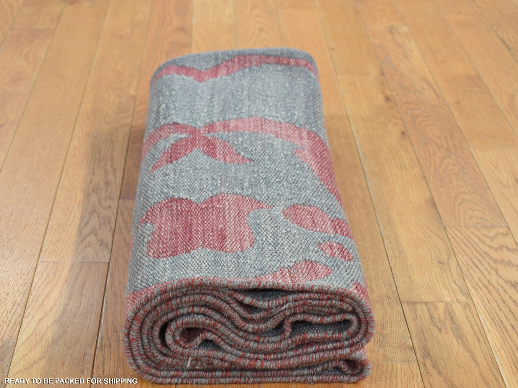 Kilim Flat-Weave hand-knotted wool rug in Gray, 4' x 6' — SKU O087929 (view 7)