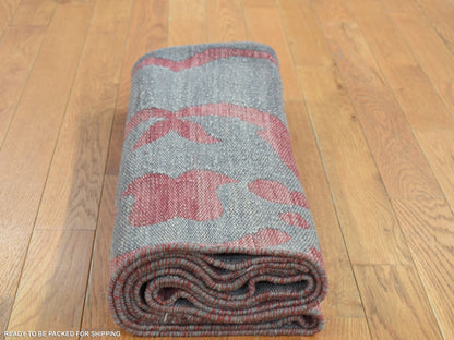 Kilim Flat-Weave hand-knotted wool rug in Gray, 4' x 6' — SKU O087929 (view 7)