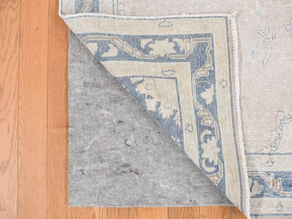 Kerman Vintage hand-knotted worn wool rug in Pink & Blue, 4'7" x 6'7" — SKU O087930 (view 4)