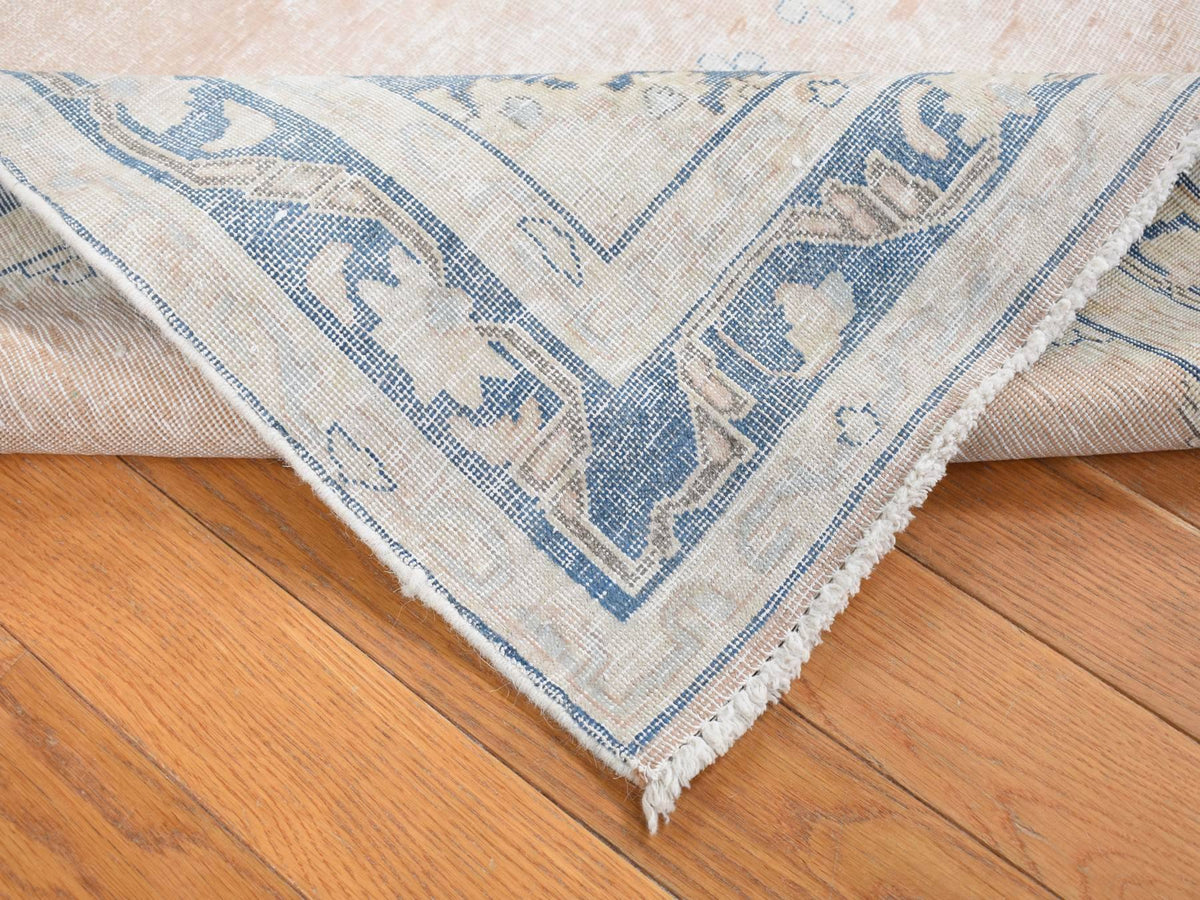 Kerman Vintage hand-knotted worn wool rug in Pink & Blue, 4'7" x 6'7" — SKU O087930 (view 5)