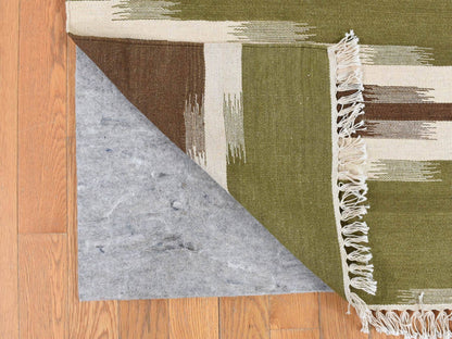 Green 5'1" x 8'1" Flatweave / Kilim Hand woven Wool Rug - Sku: O087931