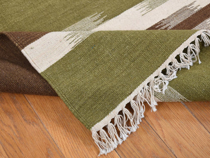Green 5'1" x 8'1" Flatweave / Kilim Hand woven Wool Rug - Sku: O087931