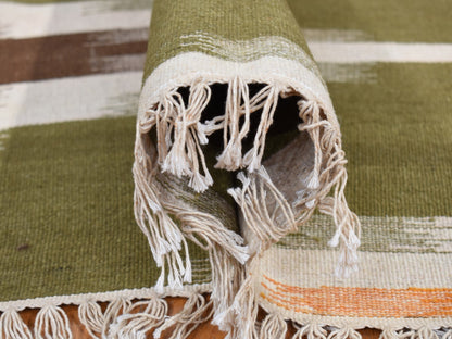 Green 5'1" x 8'1" Flatweave / Kilim Hand woven Wool Rug - Sku: O087931