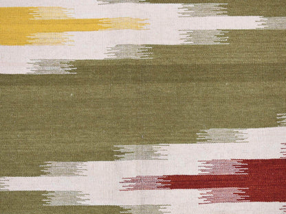 Green 5'1" x 8'1" Flatweave / Kilim Hand woven Wool Rug - Sku: O087931