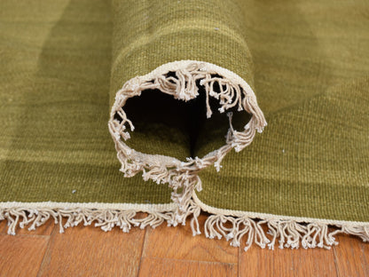 Green 10'0" x 14'6" Flatweave / Kilim Hand woven Wool Rug - Sku: O087936