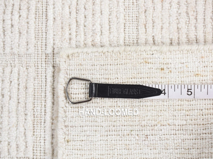 Ivory 1'6" x 1'6" Modern and Contemporary Handloom Wool Rug - Sku: O087945