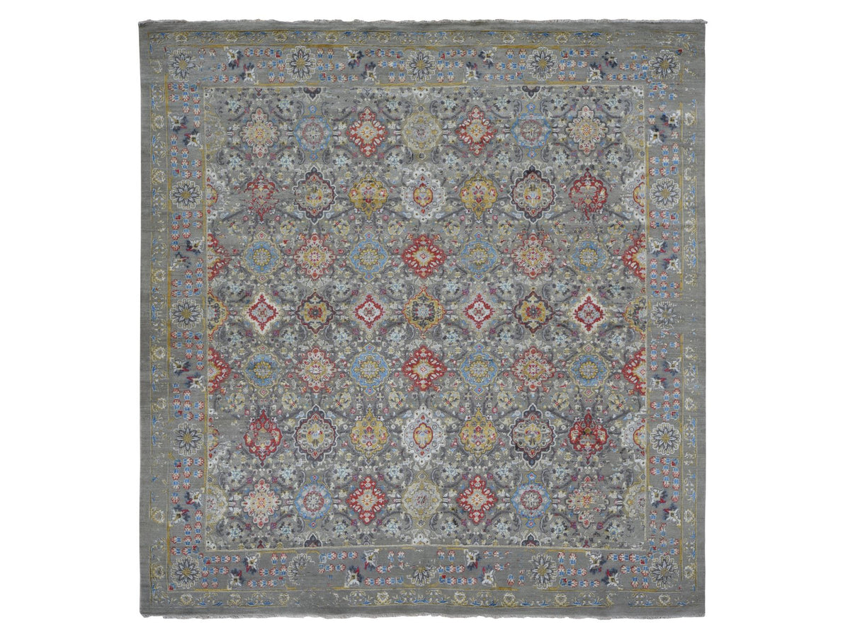 Transitional hand-knotted wool/silk rug in Beige & Gray, 10' x 10'6" — SKU O087946