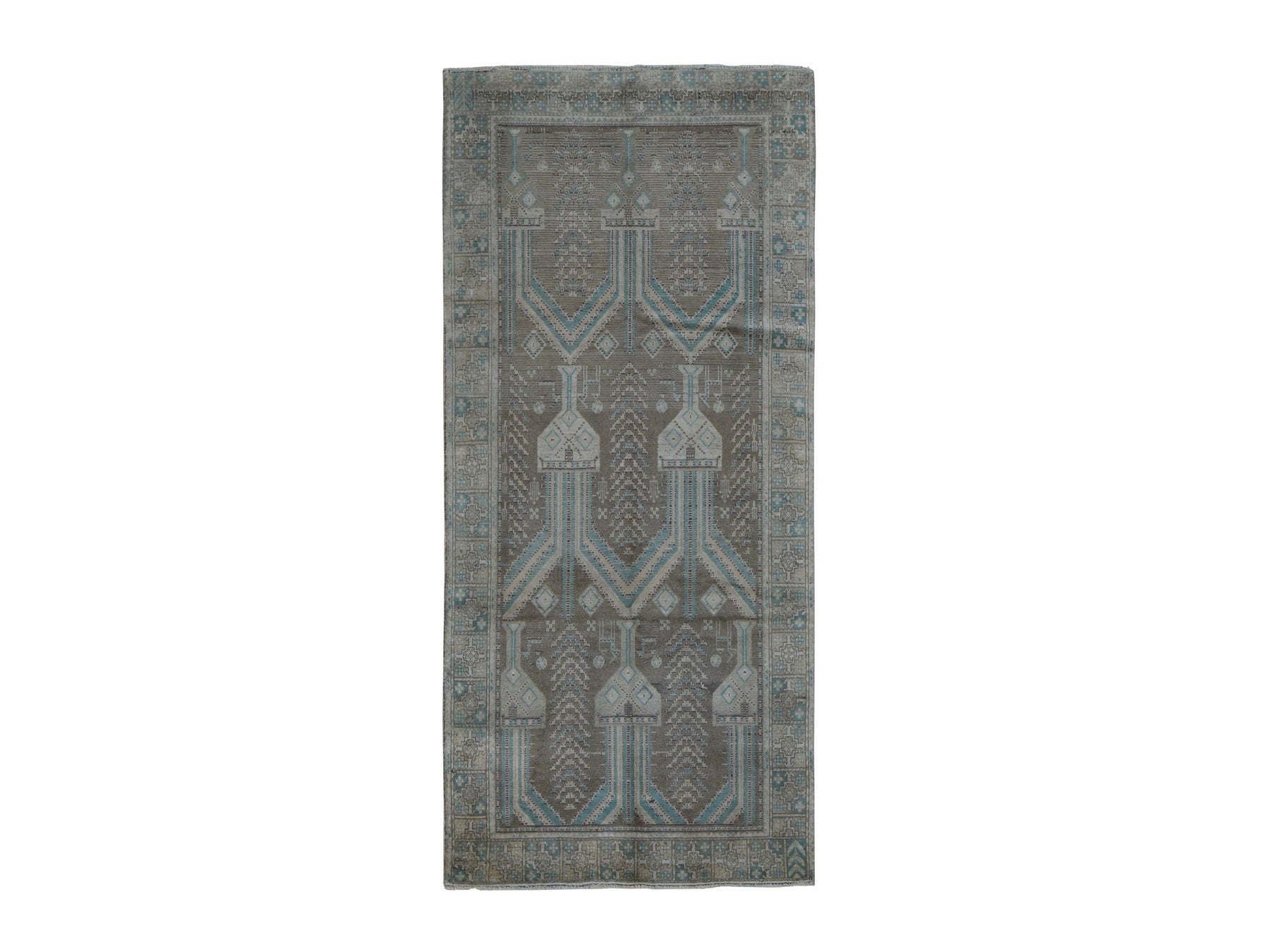 Baluch Tribal & Geometric hand-knotted wool runner in Gray, 4'1" x 9'2" — SKU O087961