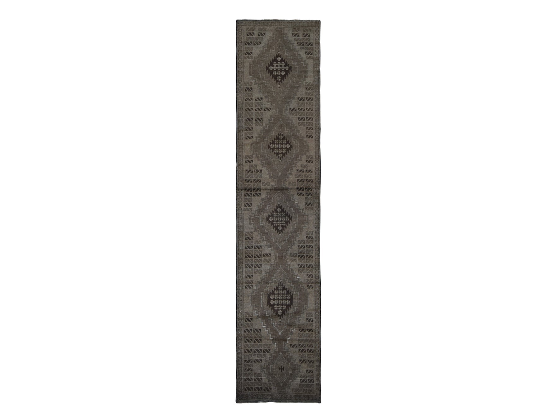 Baluch Tribal & Geometric hand-knotted wool runner in Brown, 2'9" x 12'8" — SKU O087963