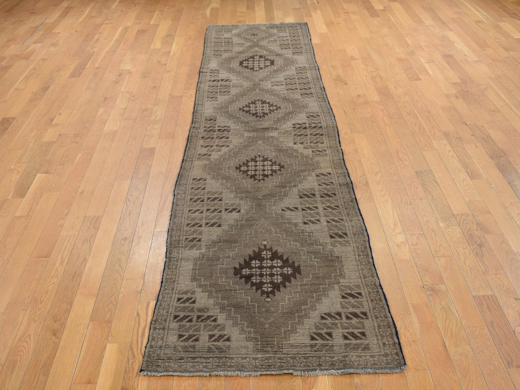 Baluch Tribal & Geometric hand-knotted wool runner in Brown, 2'9" x 12'8" — SKU O087963 (view 2)